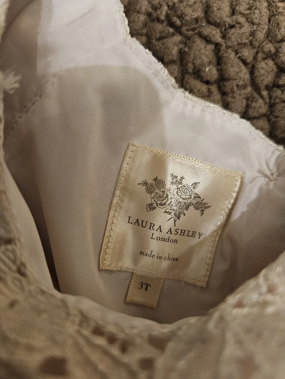 Laura Ashley Cream Lace Formal Dress with Pink Rosette - 3T